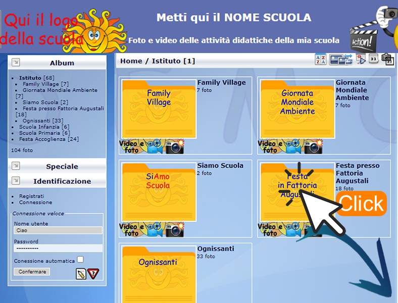 Navigare nel FotoAlbum; aperta la cartella delle attività d'istituto